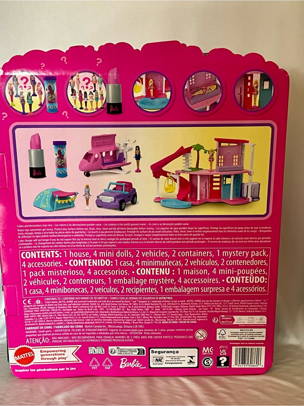 Barbie Hot Pink Foldable Playset with Mini Dolls & Vehicles
